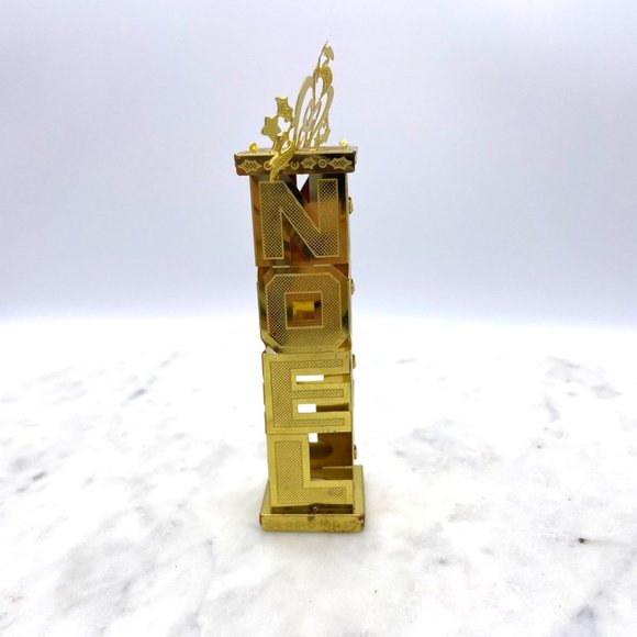 1980s Kitsch Ornament "Noel" Gold Tone Metal 3-Dimensional Christmas - Picture 11 of 12